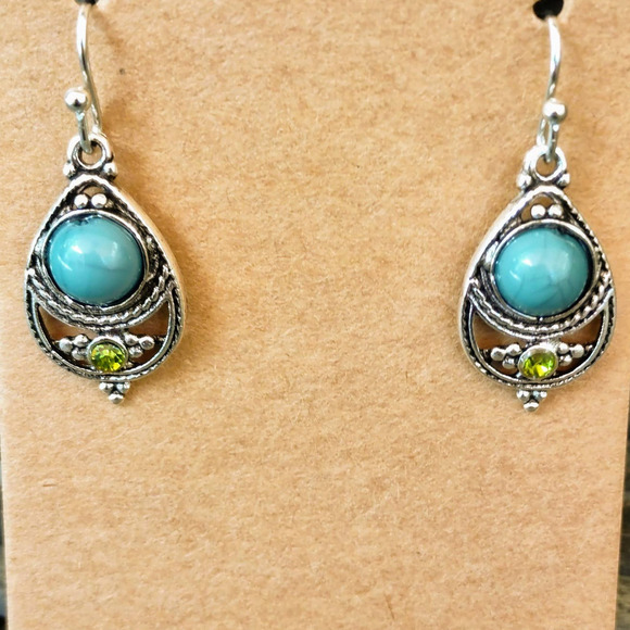 3/$25 Sterling Silver Turquoise Aquamarine Earrings Drop Turquoise Dangle NEW - Picture 2 of 4